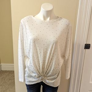Vintage white long sleeve top with gather at waist and glitter detail size S